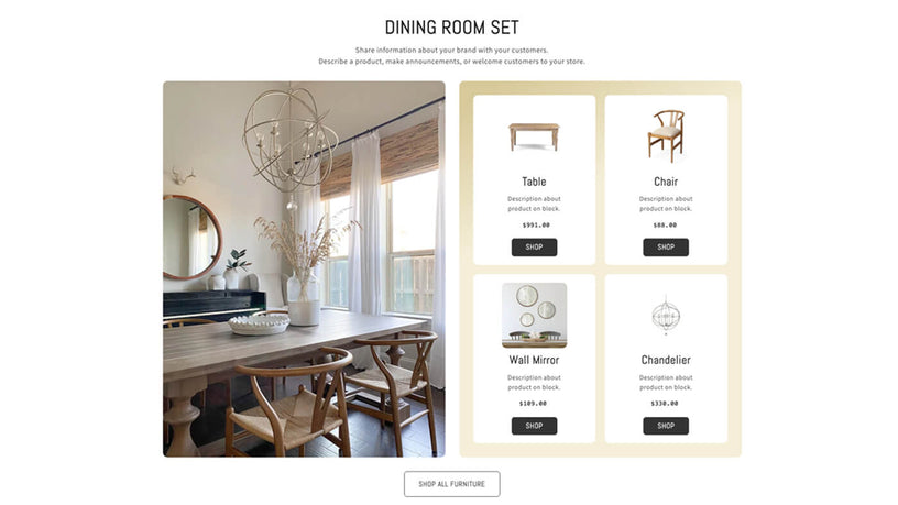 Example of Shop The Look Grid Shopify section - image on left