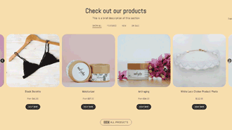 Example of Product Collections With Menu Shopify section *hide