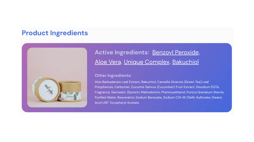 Product Ingredients Shopify section example - with image