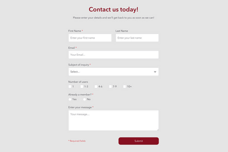 Contact Form Shopify section example